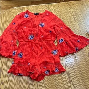 Elegant Red Floral Women's Romper